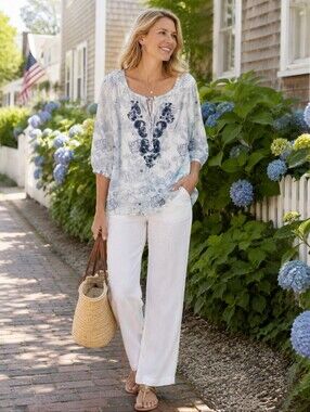 Malvin i love linen paisley embroidered tunic